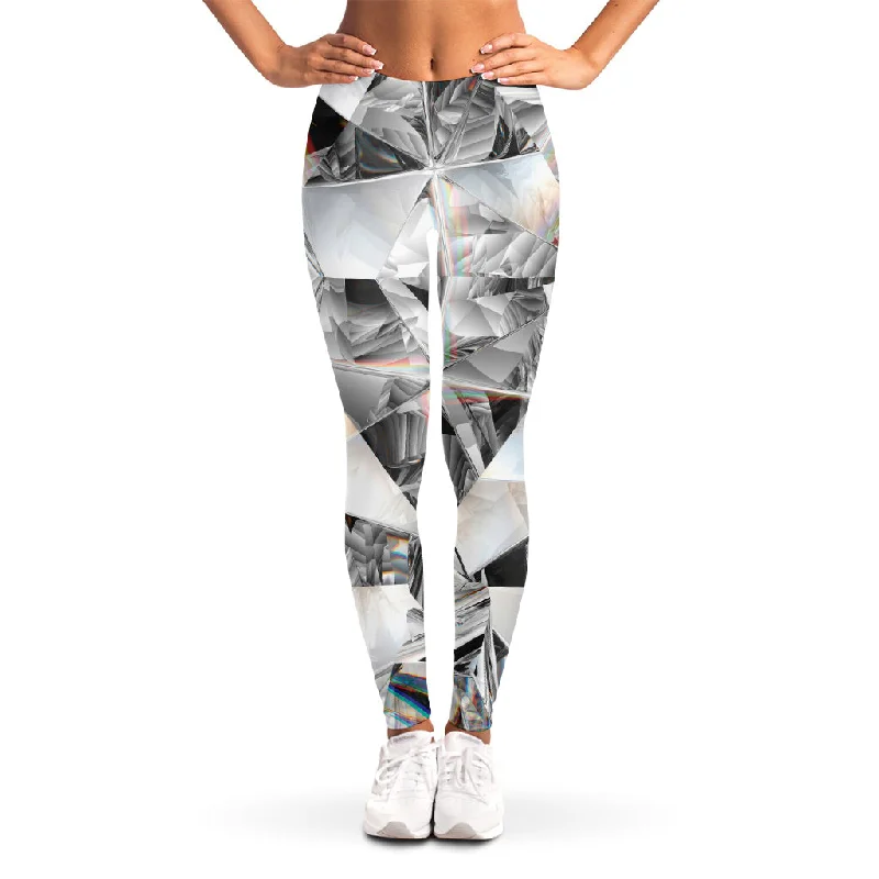 Diamond Artwork Print Women's Leggings Trendy Leather-Look Workout Leggings