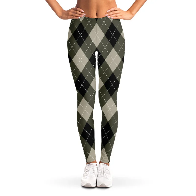 Diamond Shapes Argyle Pattern Print Women's Leggings Fashionable Minimal Active Leggings