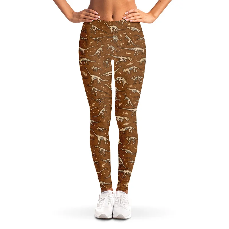 Dino Skeleton Fossil Pattern Print Women's Leggings Comfortable Sports Performance Tights