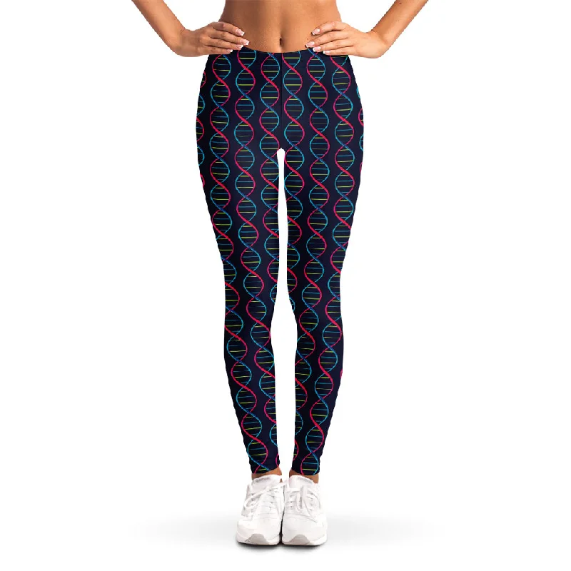 DNA Helix Pattern Print Women's Leggings Stylish Side-Stripe Leggings