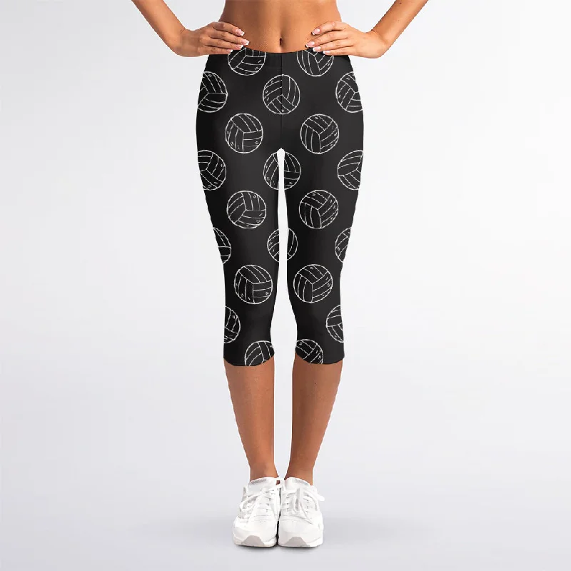 Black And White Volleyball Pattern Print Women's Capri Leggings Stylish Winter-Ready Leggings