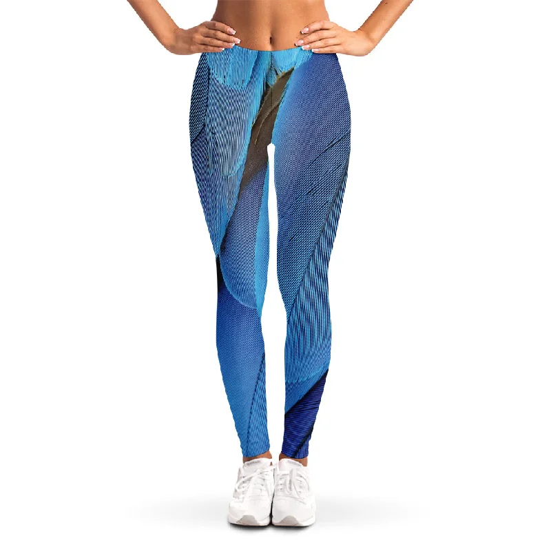 Blue Feather Print Women's Leggings Comfortable Printed Workout Leggings