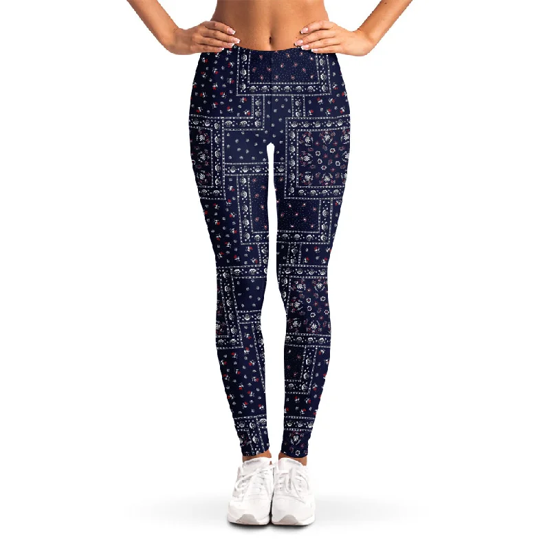 Blue Floral Patchwork Pattern Print Women's Leggings Stylish Athletic Wear Leggings