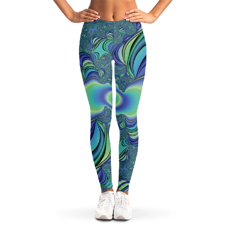 Blue Fractal Print Women's Leggings Comfortable Cold Weather Leggings