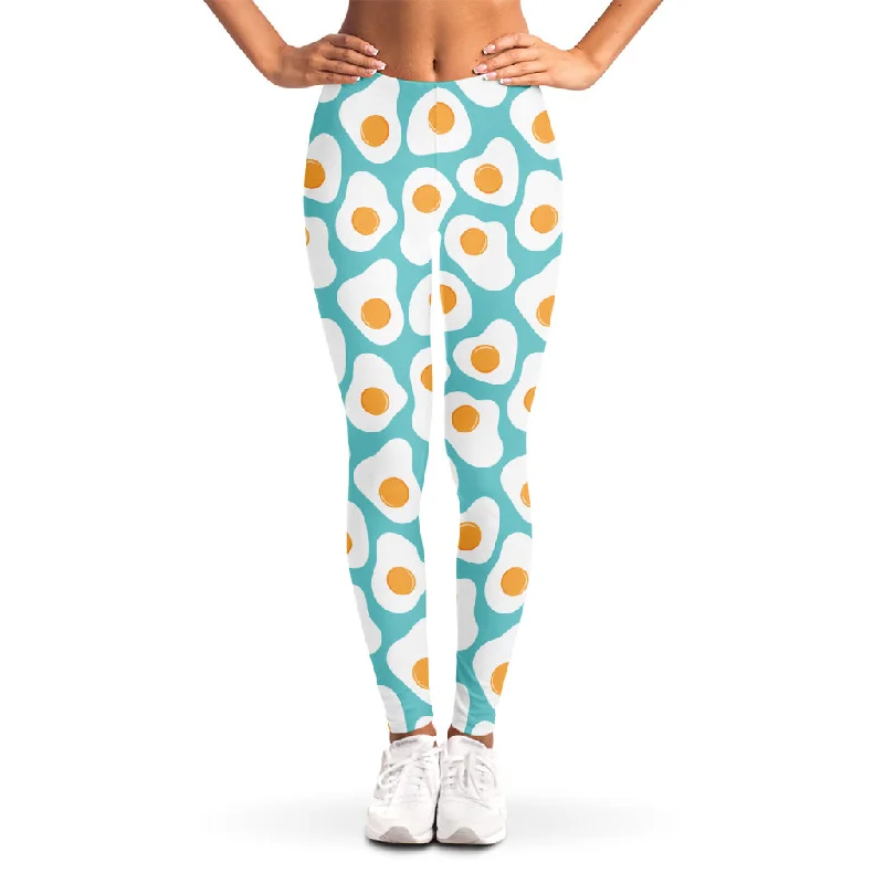 Blue Fried Eggs Pattern Print Women's Leggings Stylish Sweatproof Leggings