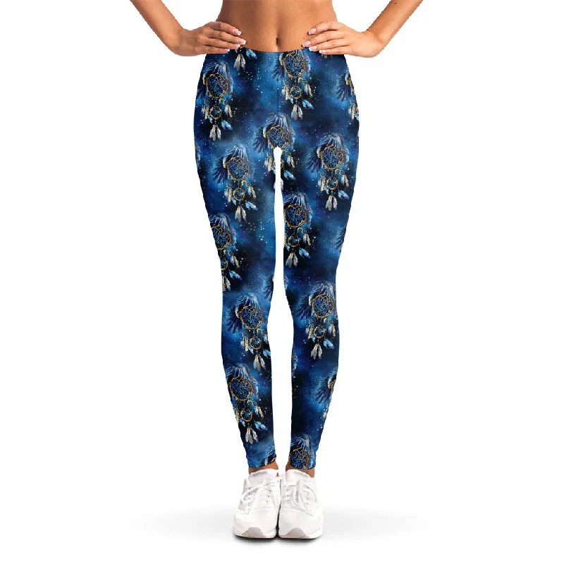 Blue Galaxy Dream Catcher Pattern Print Women's Leggings Fashionable Solid Color Tights