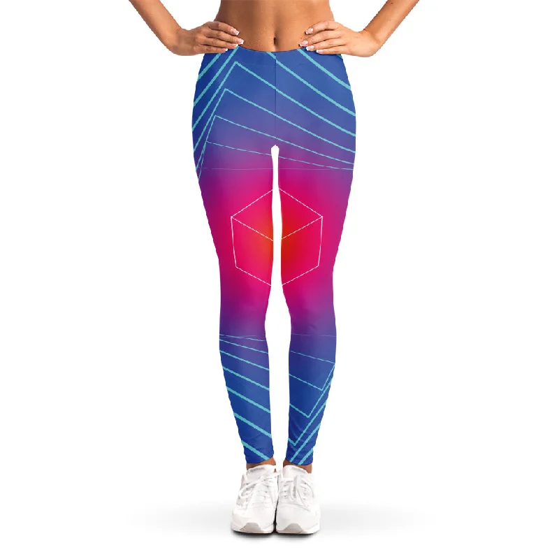 Blue Geometric EDM Light Print Women's Leggings Trendy Spandex Leggings