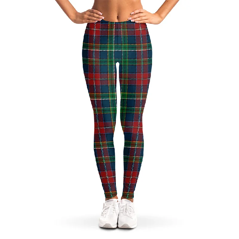 Blue Green And Red Scottish Plaid Print Women's Leggings Trendy Side-Pocket Leggings