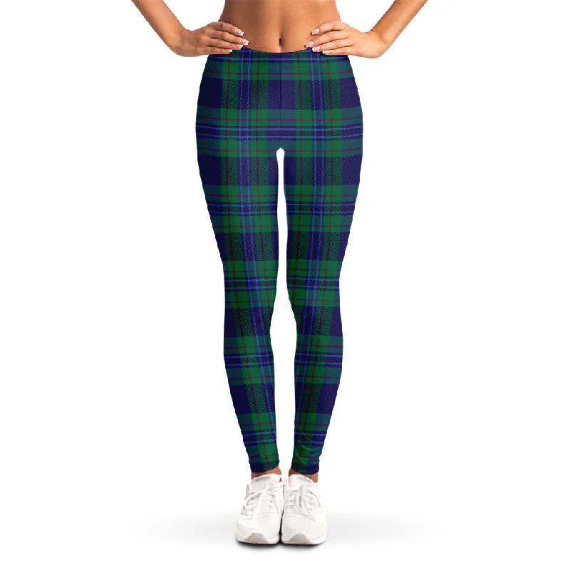 Blue Green And Red Tartan Pattern Print Women's Leggings Trendy Foil Finish Leggings