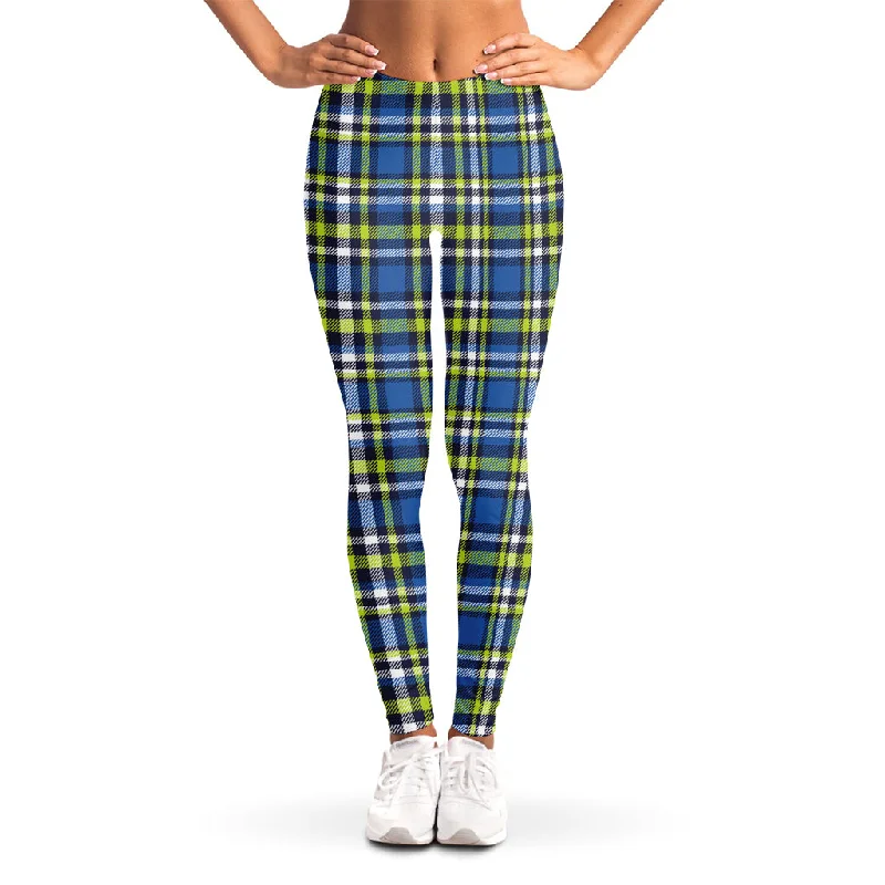 Blue Green And White Plaid Pattern Print Women's Leggings Fashionable Printed Legging Pants