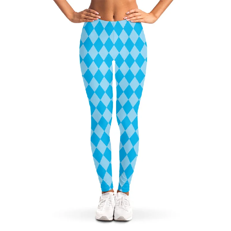 Blue Harlequin Pattern Print Women's Leggings Cozy Full-Length Workout Leggings