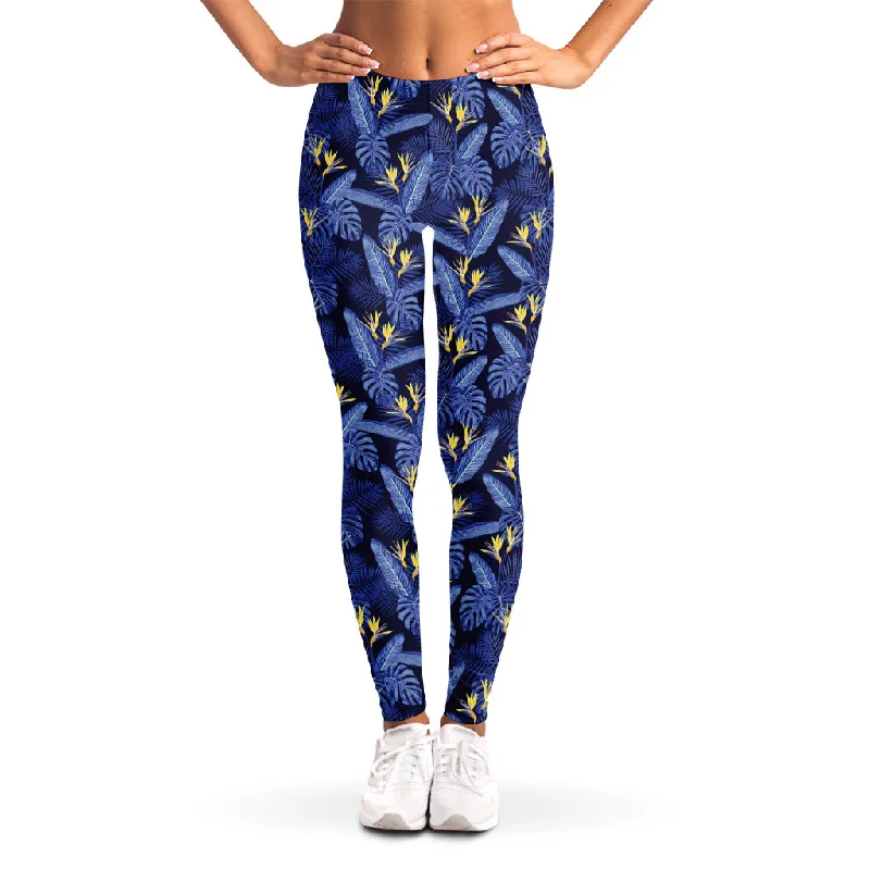 Blue Hawaiian Tropical Pattern Print Women's Leggings Comfortable Capri-Length Leggings