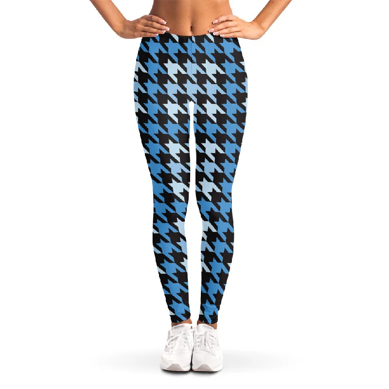 Blue Houndstooth Pattern Print Women's Leggings Trendy Mesh Leggings