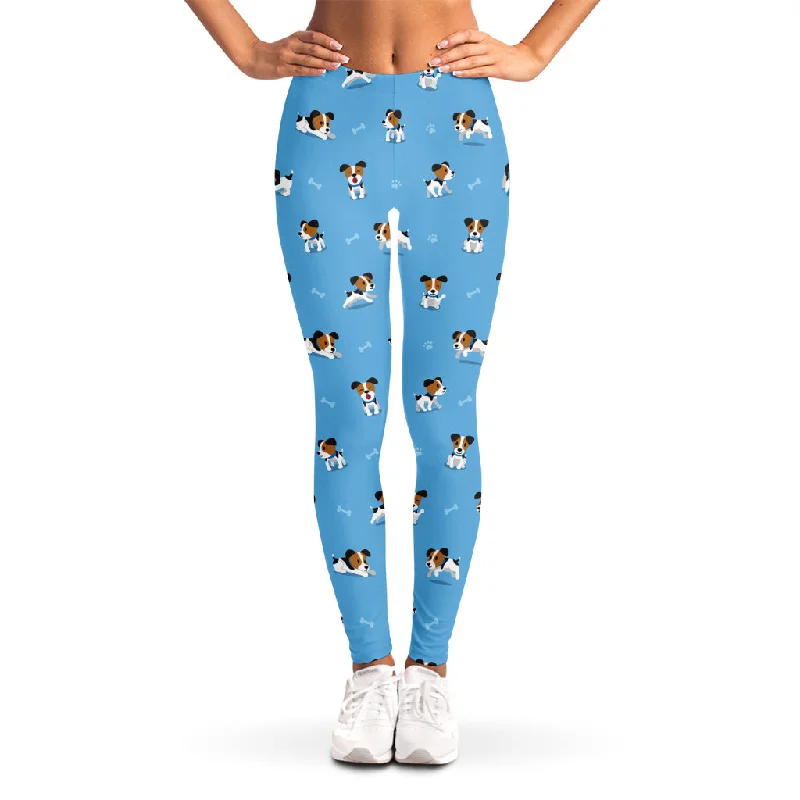 Blue Jack Russell Terrier Pattern Print Women's Leggings Stylish Printed Stretch Leggings