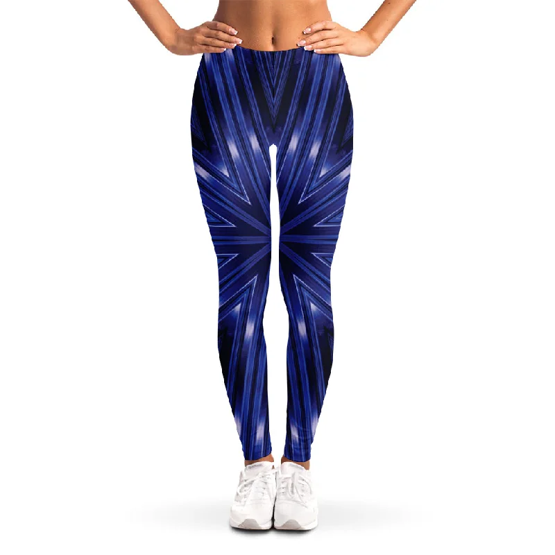 Blue Kaleidoscope Print Women's Leggings Comfortable Fleece-Lined Leggings