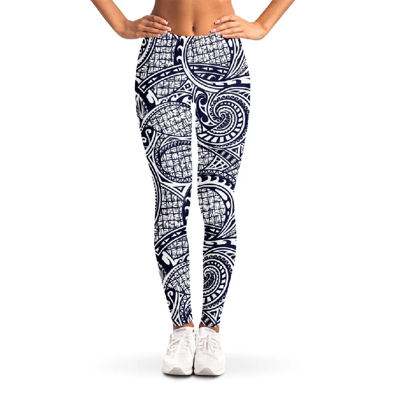 Blue Maori Polynesian Tribal Print Women's Leggings Trendy Minimalist Leggings