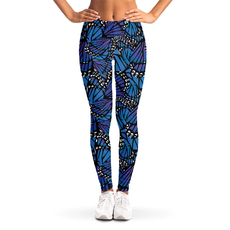 Blue Monarch Butterfly Wings Print Women's Leggings Fashionable Stretchy Fit Leggings