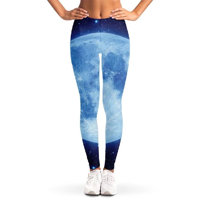 Blue Moon Print Women's Leggings Trendy Flared Leggings