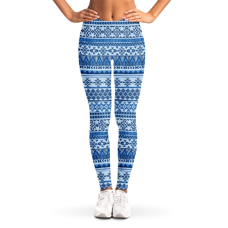 Blue Native American Aztec Pattern Print Women's Leggings Trendy Sweat-Wicking Workout Leggings