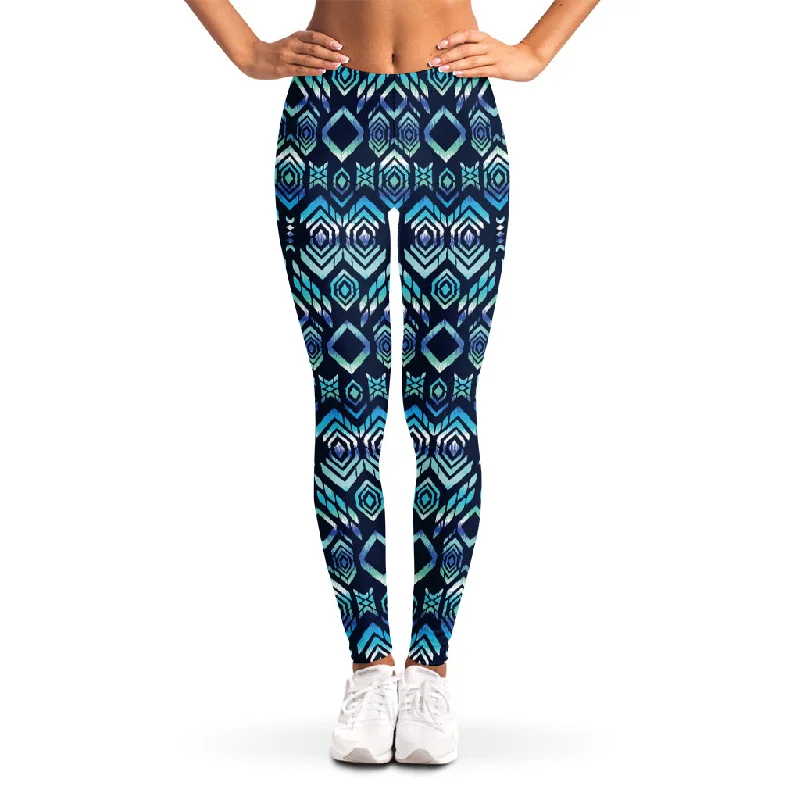 Blue Native Aztec Tribal Pattern Print Women's Leggings Stylish Ultra Stretch Leggings