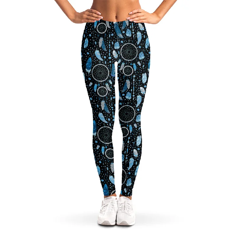 Blue Native Dream Catcher Pattern Print Women's Leggings Cozy Textured Workout Leggings