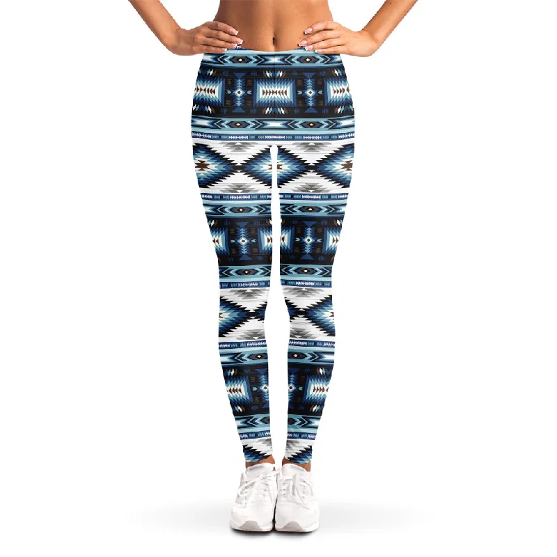 Blue Native Navajo Print Women's Leggings Fashionable Full-Length Active Leggings