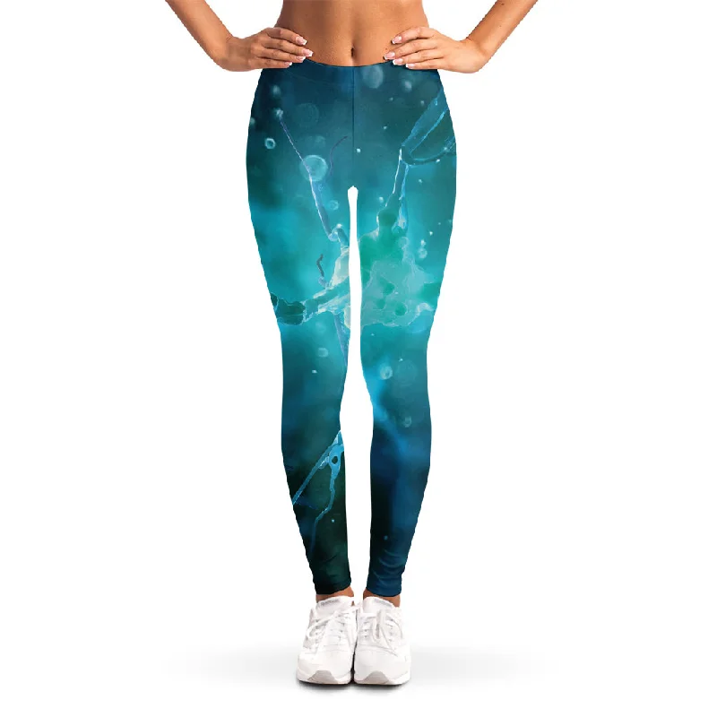 Blue Neurons In The Brain Print Women's Leggings Cozy Yoga Compression Leggings