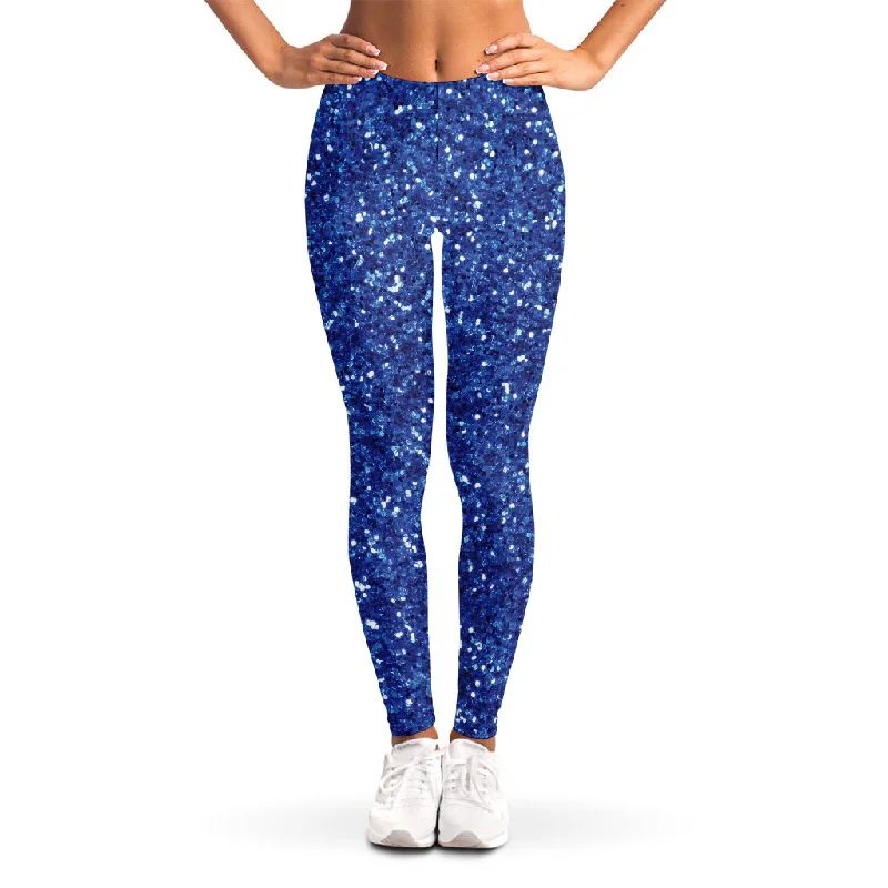 Blue (NOT Real) Glitter Print Women's Leggings Comfortable Slip-On Leggings