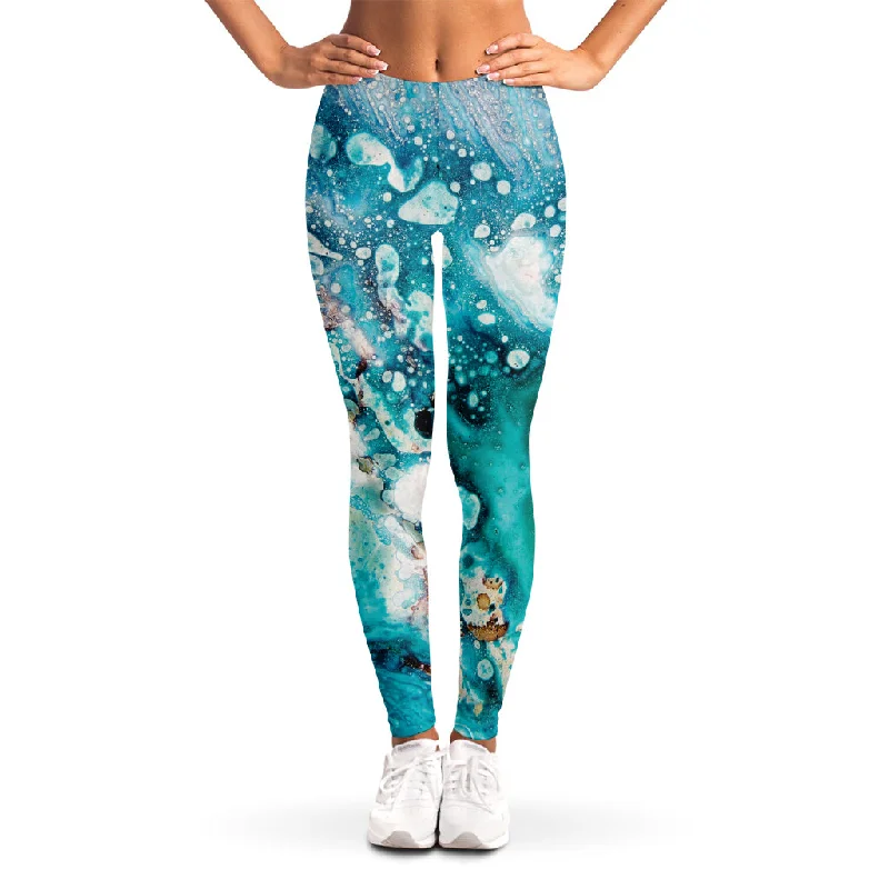 Blue Ocean Acid Melt Print Women's Leggings Stylish Capri Leggings