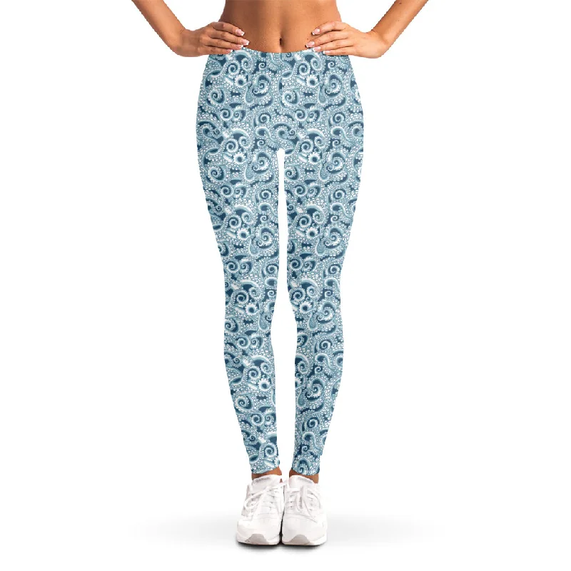 Blue Octopus Tentacles Pattern Print Women's Leggings Comfortable Leggings with Pockets