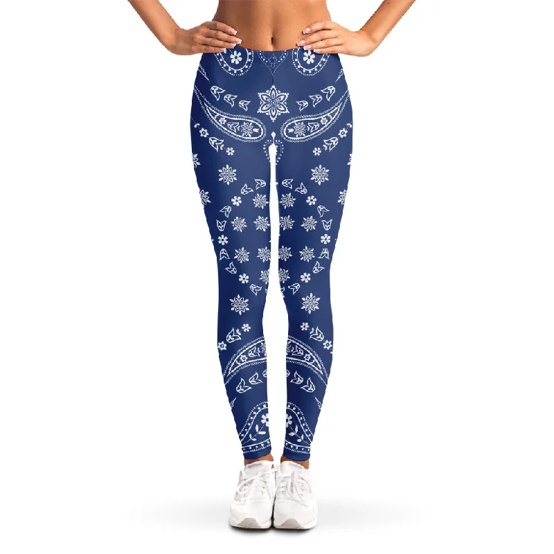 Blue Paisley Bandana Print Women's Leggings Cozy Oversized Leggings