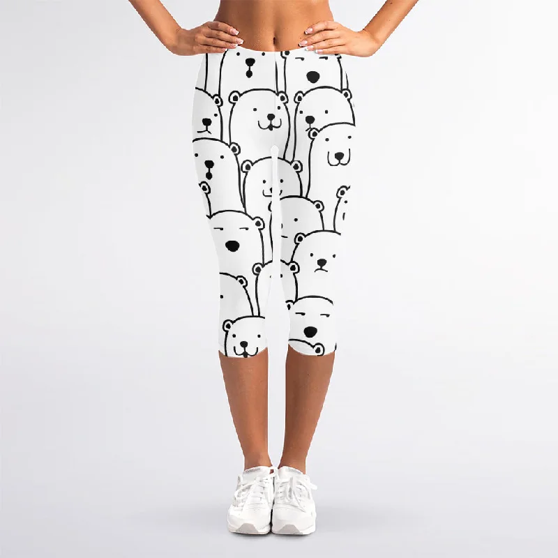 Cute Polar Bear Pattern Print Women's Capri Leggings Fashionable High-Rise Leggings