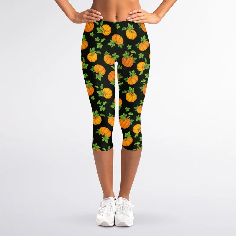 Cute Pumpkin Pattern Print Women's Capri Leggings Fashionable Lacy Detail Leggings