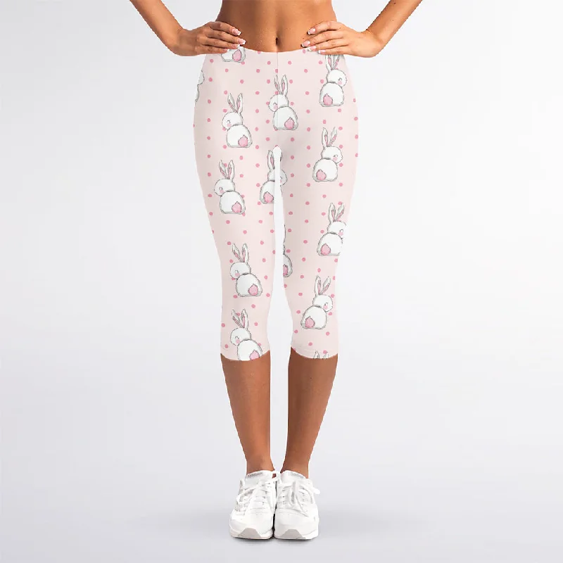 Cute Rabbit Pattern Print Women's Capri Leggings Comfortable Compression Leggings