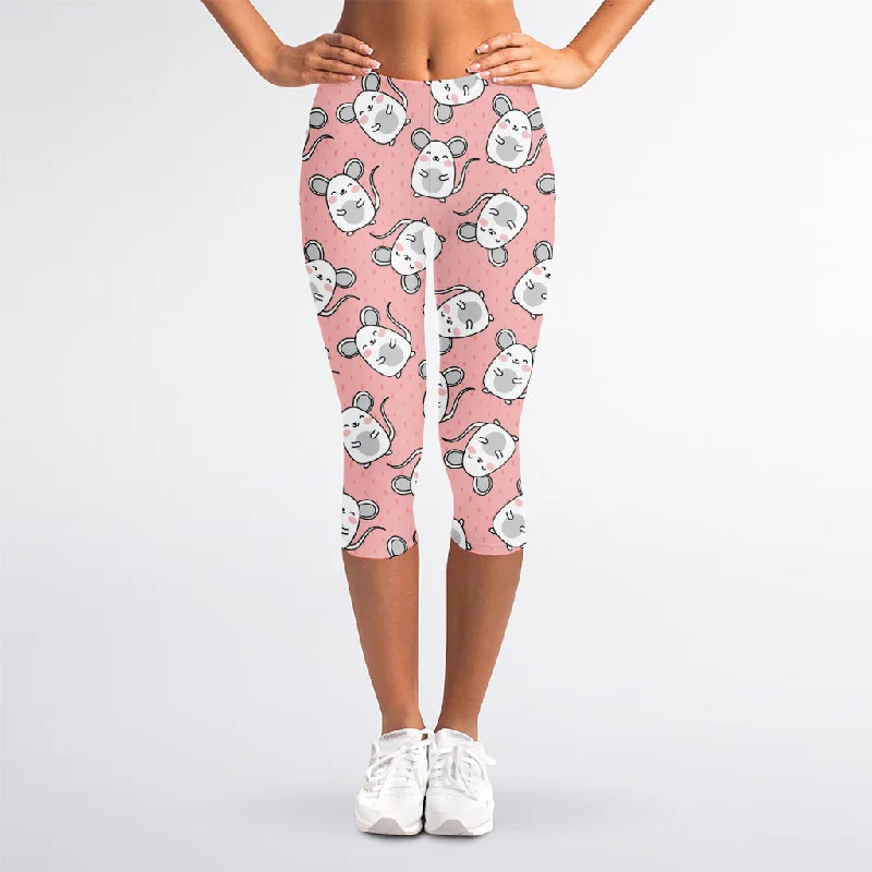 Cute Rat Pattern Print Women's Capri Leggings Casual Sporty Leggings