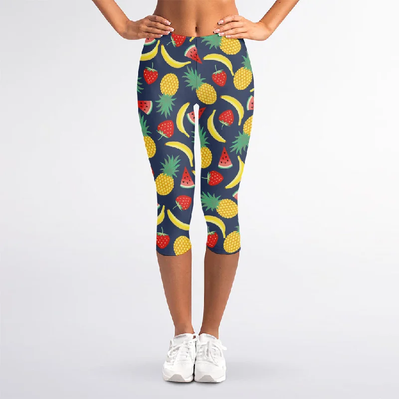 Cute Tropical Fruits Pattern Print Women's Capri Leggings Fashionable Moisture-Wicking Leggings