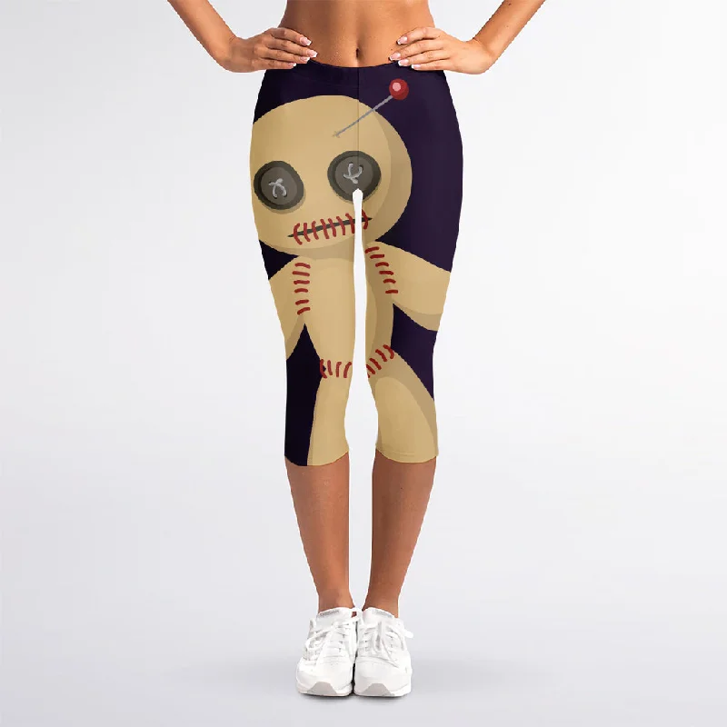 Cute Voodoo Doll Print Women's Capri Leggings Fashionable Minimal Active Leggings