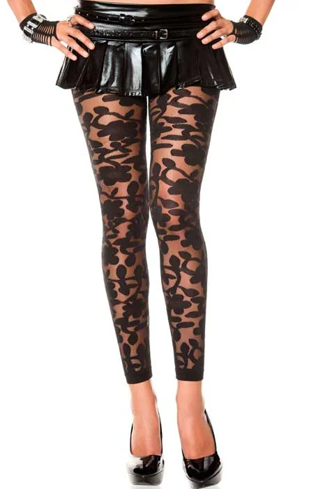 Floral Lace Sexy Black Leggings Trendy Side-Pocket Leggings