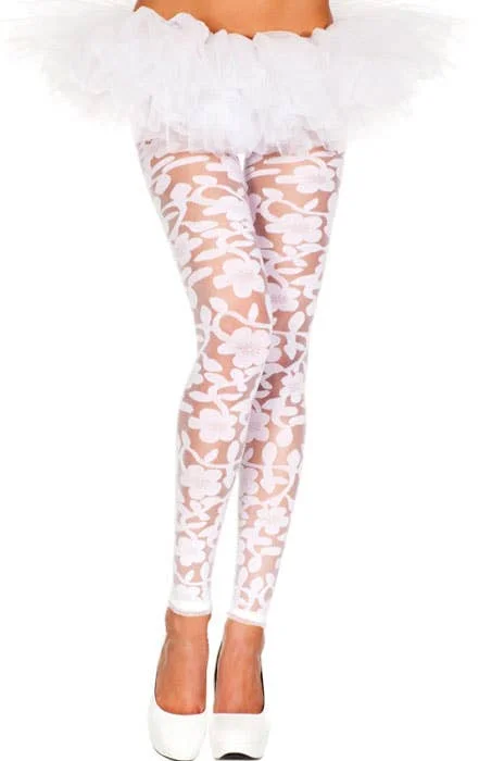 Floral Lace Sexy White Leggings Cozy Warmth Leggings