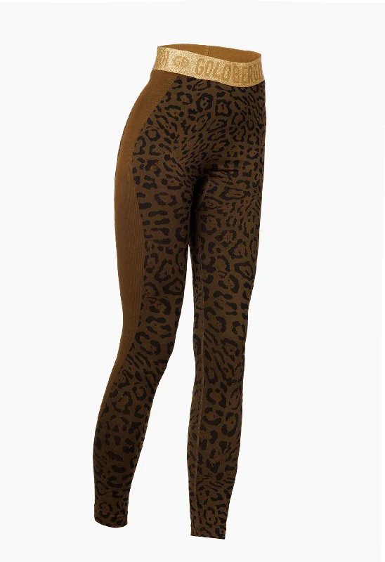 Goldbergh Caitlyn Ski Thermal Legging in Brown Animal Print Cozy Bootcut Leggings