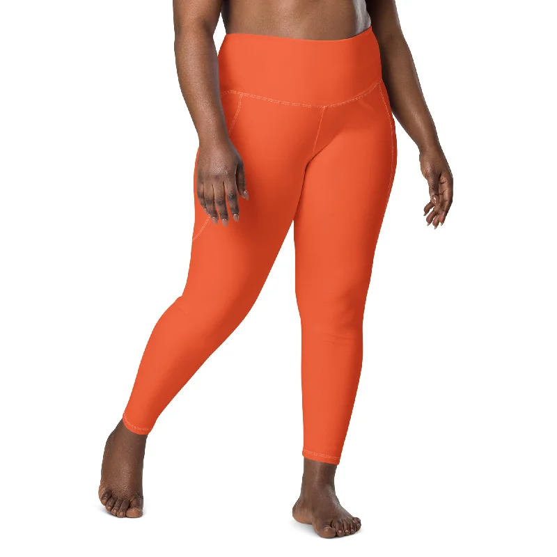 High Waist 7/8 Leggings with pockets - Orange - Plus Sizes Comfortable Sports Performance Tights