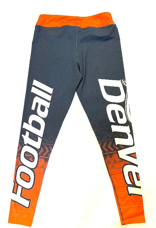 Love Denver Football Orange & Blue Leggings Women size Large Stylish Ultra Stretch Leggings