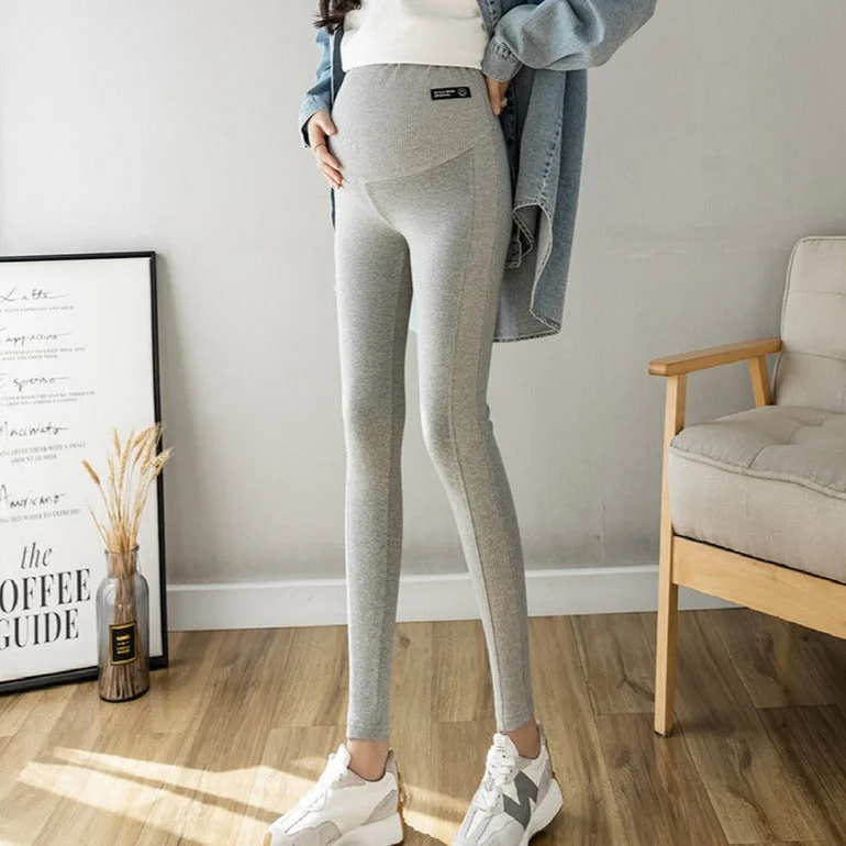 NiDELL Pregnant Women's Leggings Spring and Autumn . Autumn Stitching Outer Wear High-Waist Belly Supporting Pants Cloth Label Vertical Stripes Pregnant Women's Pants Casual Black Leggings