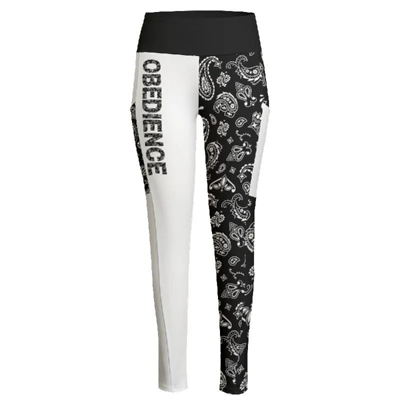 OBEDIENCE Paisley Print High Waist Leggings With Side Pockets Cozy Full-Length Workout Leggings