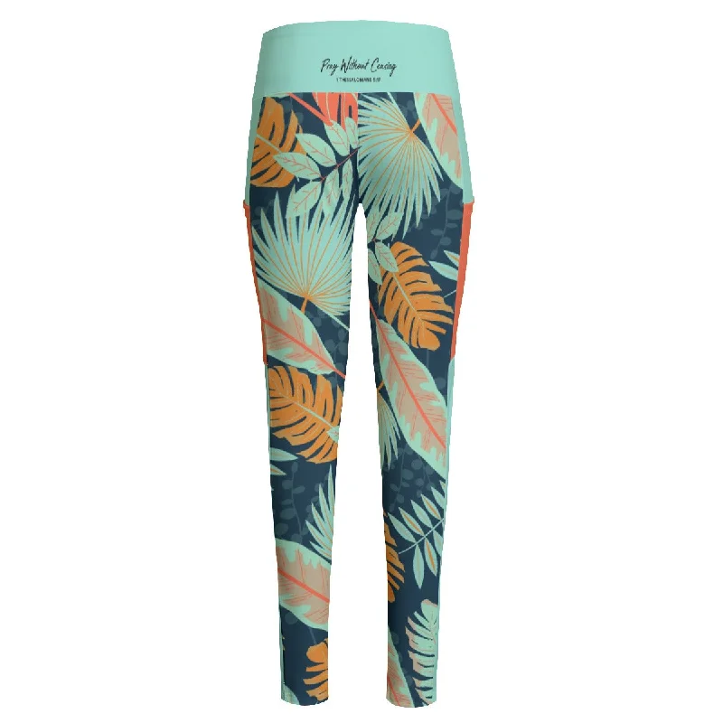 PRAY WITHOUT CEASING Paisley Print High Waist Leggings With Side Pockets Elegant Stretchy Faux Leather Leggings